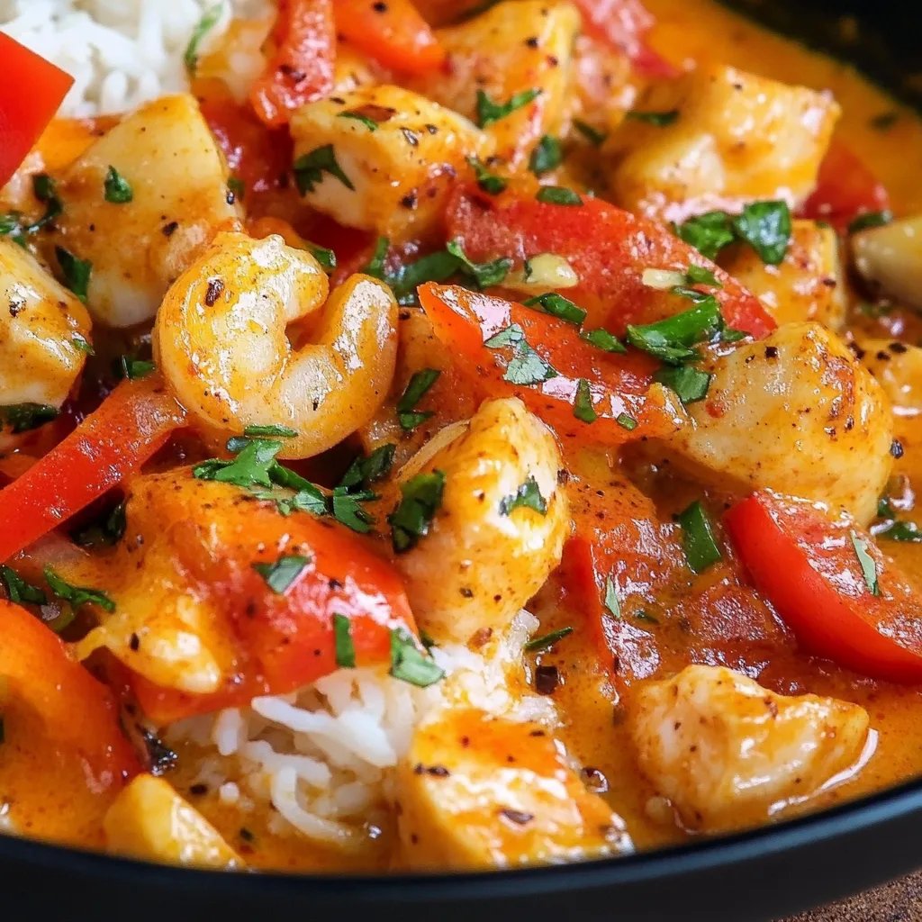 Paprika-Sahne-Hähnchen mit Reis