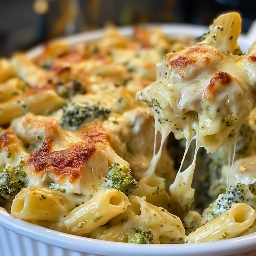 Cremiger Pesto-Hähnchen- und Brokkoli-Pasta-Auflauf