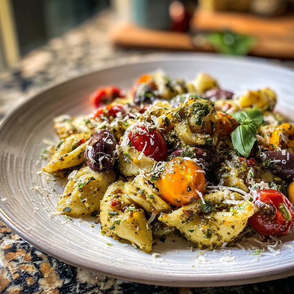 Mediterraner Nudelsalat Mit Pesto