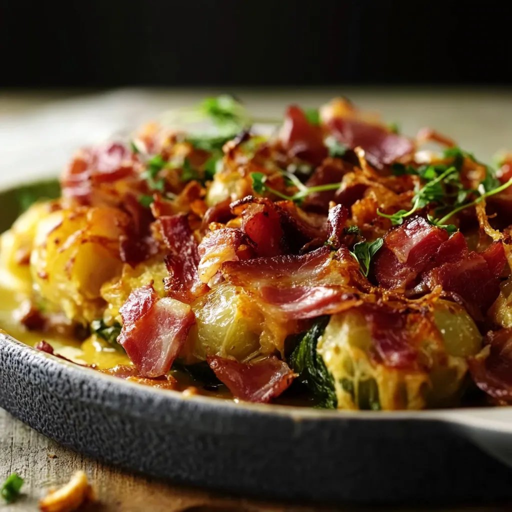 Rosenkohl-Hack-Auflauf auf Kartoffelpüree